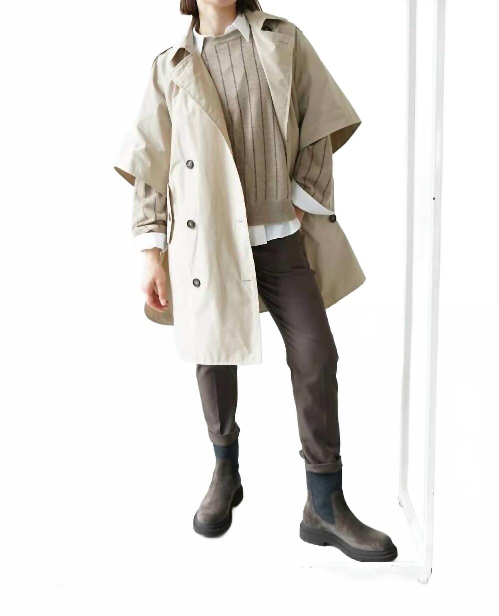 NEW BRUNELLO CUCINELLI convertible trench coat and cape in light beige / sand